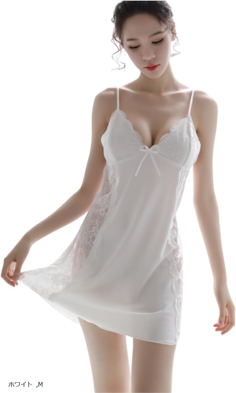 スリップ レディース レース ハーフスリップ カップなし セクシー キャミソール ランジェリー ナイトウェア ベビードール サテン インナー インナースリップ ペチコート ワンピース ルームウェア 下着 ホワイト M