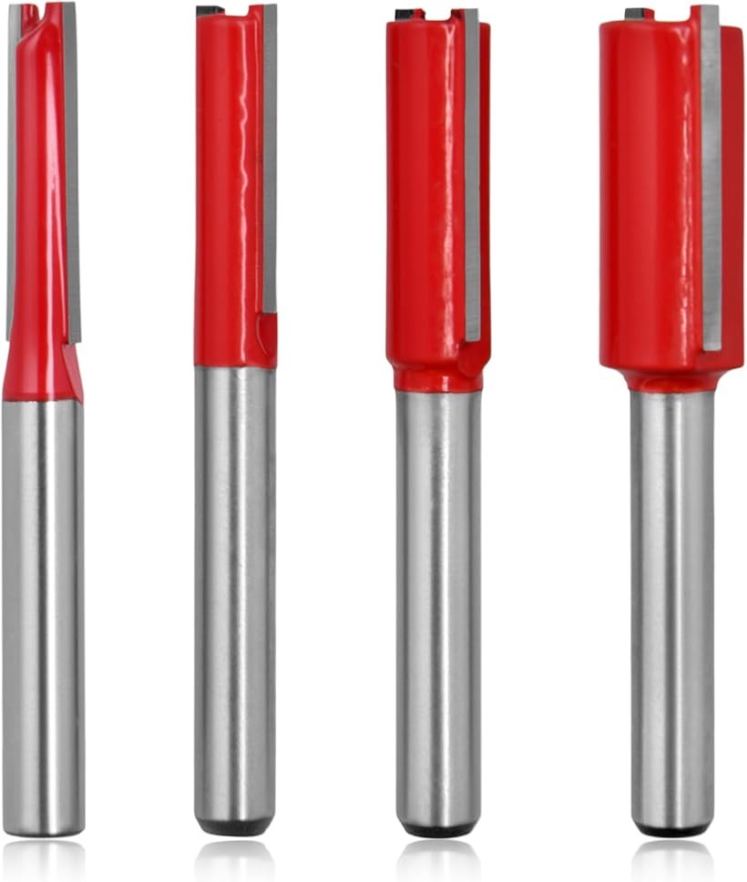 互換品 4本入り ストレートルータービット 超硬ストレートルータービットセット 1/4シャンク 木工ビッ..