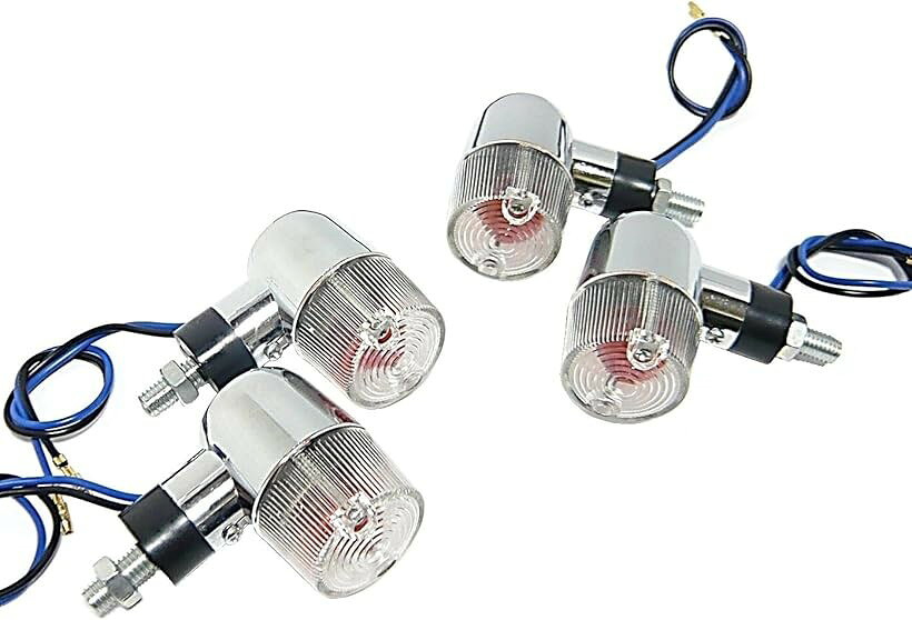 カスタマイズ バイク用 クリアレンズ メッキウインカー 丸型 汎用 オレンジ 前後左右 一台分 4個セット