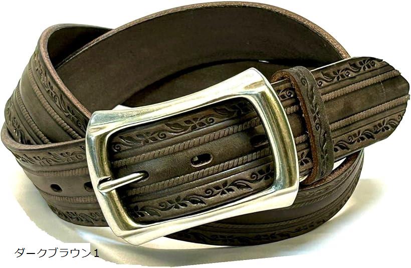 栃木レザー ベルト メンズ 本革 牛革 ヌメ革 花柄 栃木レザー社製革使用 ダークブラウン1