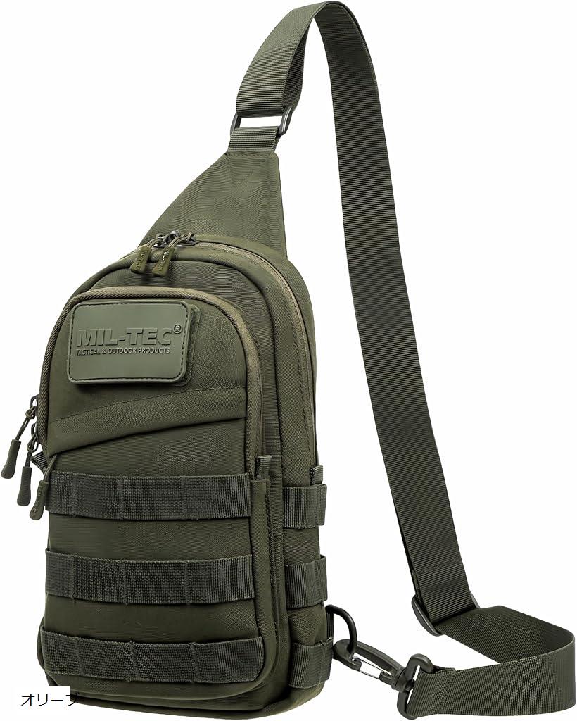 MIL-TEC ミルテック クロスボディバッグ ショルダーバッグ メンズ 無骨 700Dポリエステル製 防水 軽量 拡張可能 MOLLEシステム マルチポケット アウトドア 通勤 通学 オリーブ 1