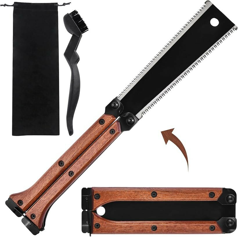 8インチ ハンドソー バタフライソー 折りたたみ両刃ノコギリ 木工用ハンドツール 両刃鋸 13/14TPIダブ..