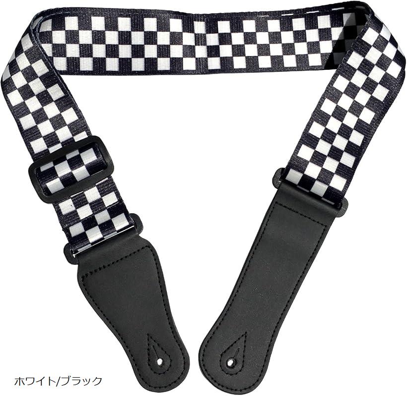 互換品ギターストラップ ベース エレキ エレキギター ベースストラップ アコギ アコースティックギター 白黒 ホワイト/ブラック