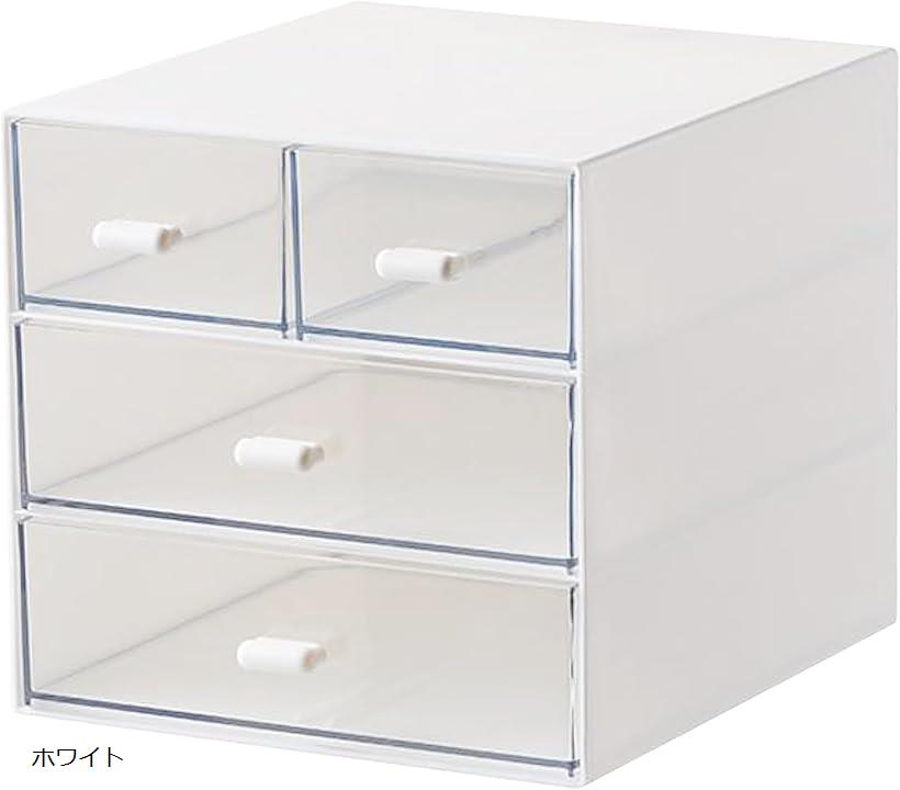 収納ケース 卓上 引き出し4段 小物入れ 文房具 コスメ ブルー ピンク ホワイト