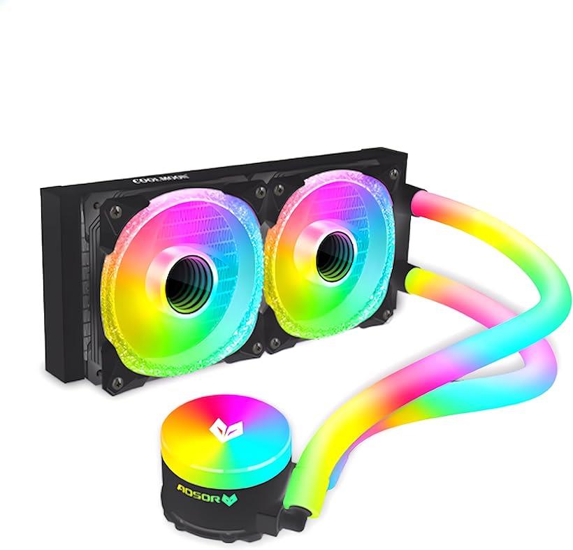 ホースLED 簡易水冷クーラー 240 mm CPUクーラー ARGB 5v 3pin LGA1700/1200/115X AMD:AM4ソケットに対応 4pin PWM ファン制御