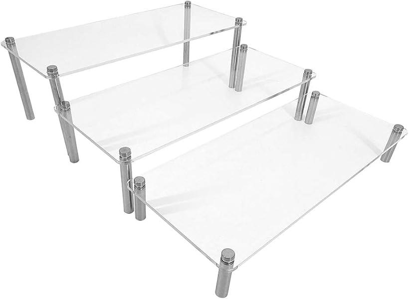 ディスプレイスタンド アクリルステージ 高さの異なる 展示台 3段セット アクセサリー 化粧品 商品陳列