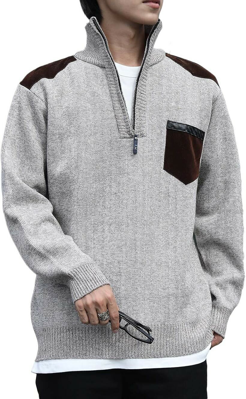 樂天商城 - キャプテン・ケイ ニット プルオーバー セーター ハーフジップ 長袖 4カラー M～3XL メンズ ニットセーター ニットプルオーバー パーカー トレーナー カットソー カーディガン 長袖ジップ オフィスカジュアル (ベージュ, 3XL)
