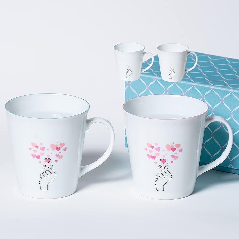 マグカップからキュン ペアマグカップ コーヒー 紅茶 ブルーとピンク かわいい 冷感 記念日 ありがとう クリスマス 敬老の日 プレゼント 色が変わる 2個セット売り ペアカップ