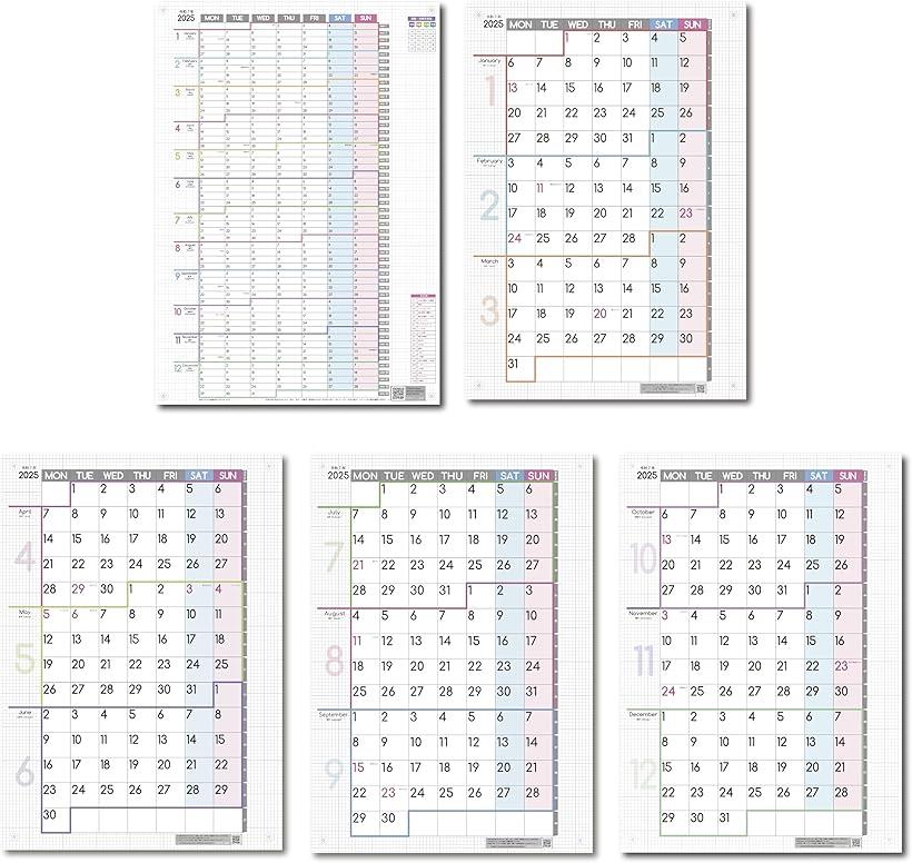 3ヶ月連結 ＆ 1年連結 ポスターカレンダー イヤープランナー 令和7年 2025年1月 月曜始まり