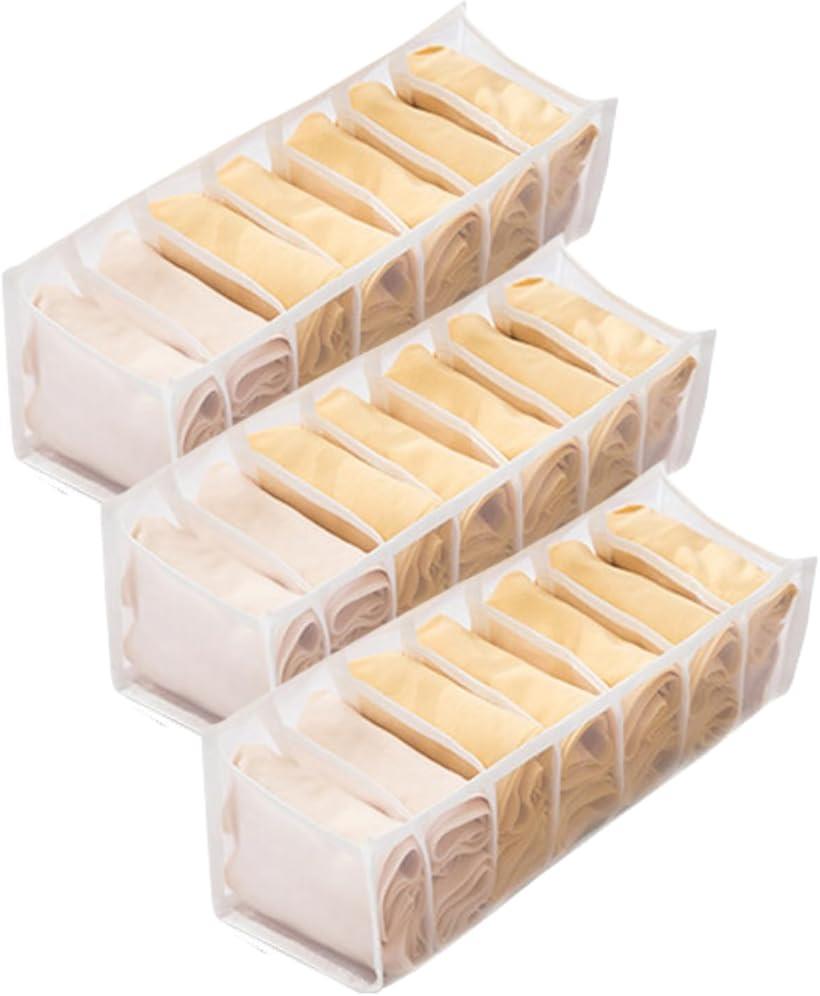 衣類収納 収納ボックス 靴下 下着 小物 仕切り 折りたたみ メッシュ素材 7仕切り 3個セット