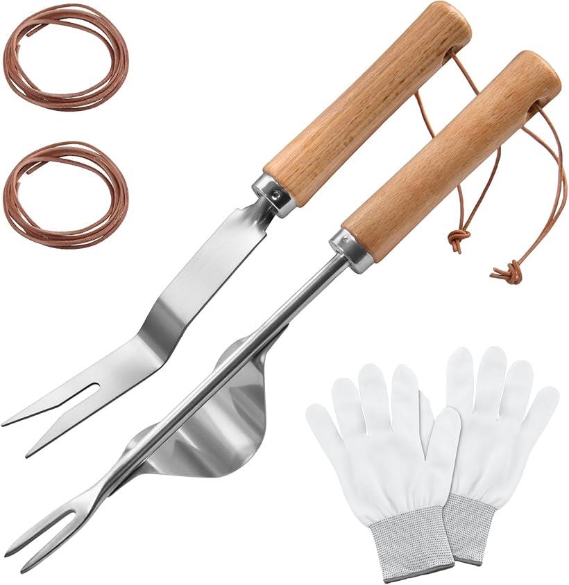 2個 手動雑草引き抜き工具 園芸手持工具 V字型雑草抜き工具 手動除草具 v字型フォーク雑草除去ツール ..