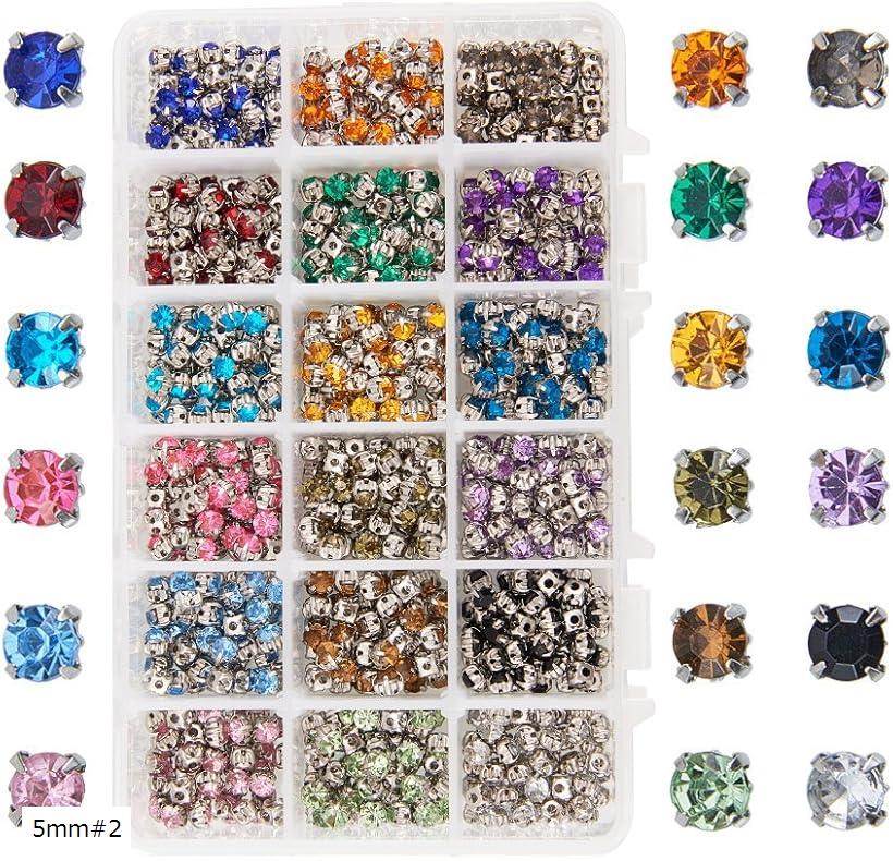 PandaHall 約900個セット ミックス 台座付き アクリル ラインストーン ビーズ 5mm 4爪 5穴 ビジュー アクセサリーパーツ 5mm#2