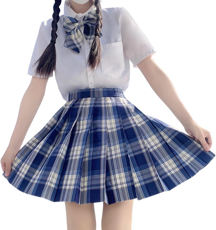 制服 コスプレ 女子高生 プリーツスカート チェックスカート シャツ リボン 3点セット チェック柄