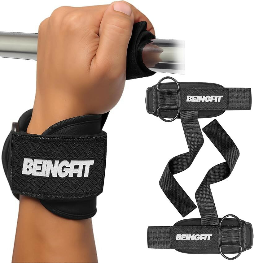 Other - Beingfit パワーグリップ 筋トレ リストストラップ 2個セット｜高強度ナイロンxDリング｜ラットプル・デッドリフト・ケーブル対応 リストラップ ジム 手首 サポーター (ブラック, Free)