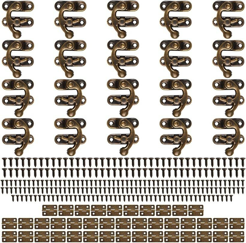 20個 スイングアーム 右ラッチフック留め金 ジュエリーボックスハスプ フックロックラッチ 亜鉛合金 木..