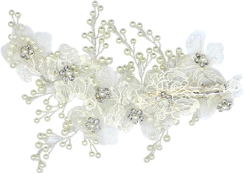 ヘッドドレス 髪飾り アレンジ パール 花 ウェディング 結婚式 パーティー 和装 ヘアアクセサリー A-33 ホワイトレース