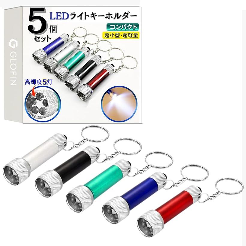GLOFIN LEDライト 小型 ミニ キーホルダー キーライト 5本セット 照明 屋外 明るい 高輝度 軽量 懐中電..