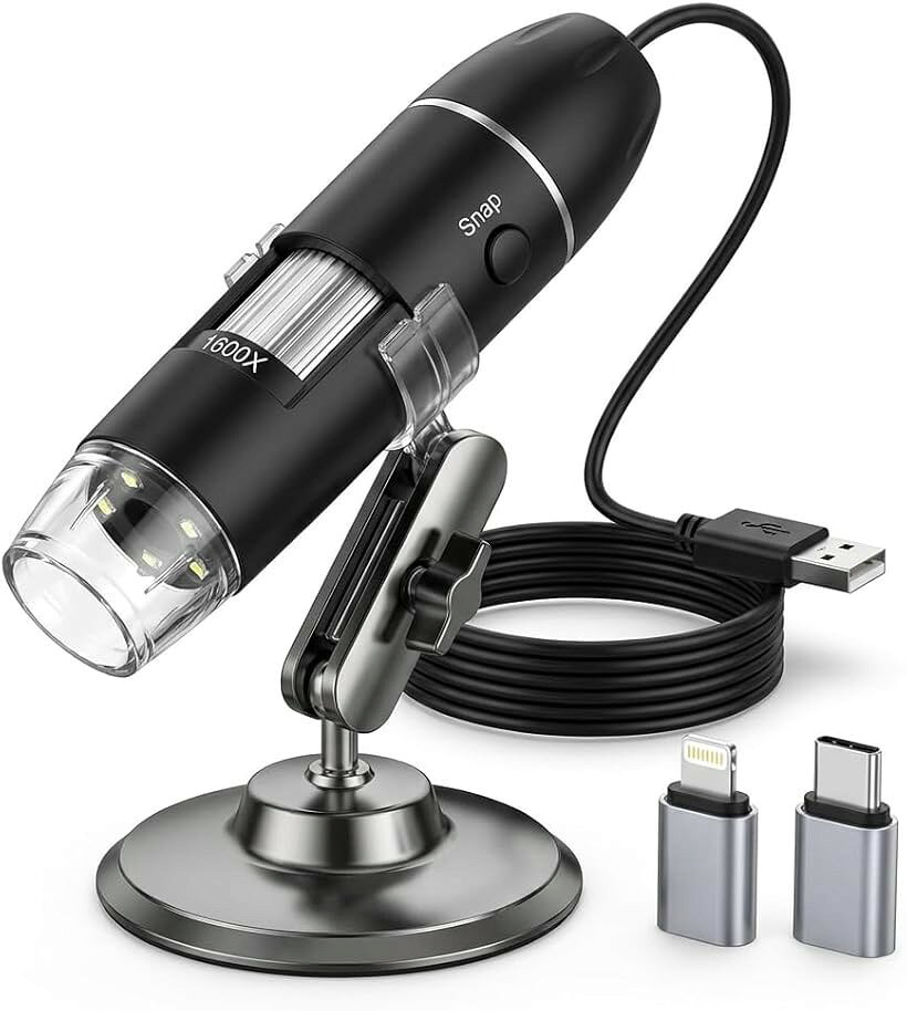 iOS/Android互換 USBデジタル顕微鏡カメラ 50～1600倍拡大 スマホPC対応 ポータブル電子顕微鏡 HDカメラ付き LED搭載 作業観察用