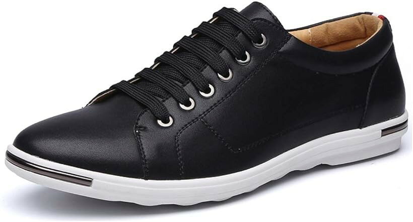 男女兼用 スニーカー メンズ ウォーキング ランニング シューズ レザー ローカット ブラック 24.5 cm (ブラック, 24.5 cm)