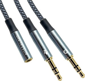 互換品 3.5mm 4極 3極 変換ケーブル メス - オスx2 分岐 ヘッドセット・マイク対応 高耐久ナイロン編み & 金メッキ端子 多重シールド 低ノイズ音質設計 30cm