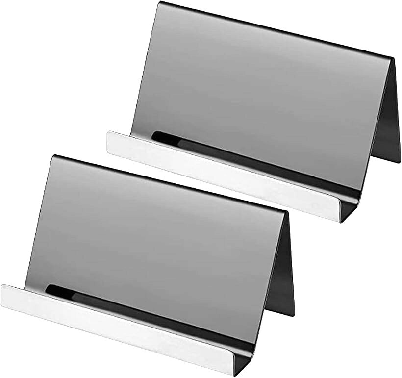 カード スタンド 名刺立て ショップカード 卓上ステンレス 名刺スタンド カードスタンド ステンレス製 ディスプレイ ブラック 2個セット (ブラック 2個セット)