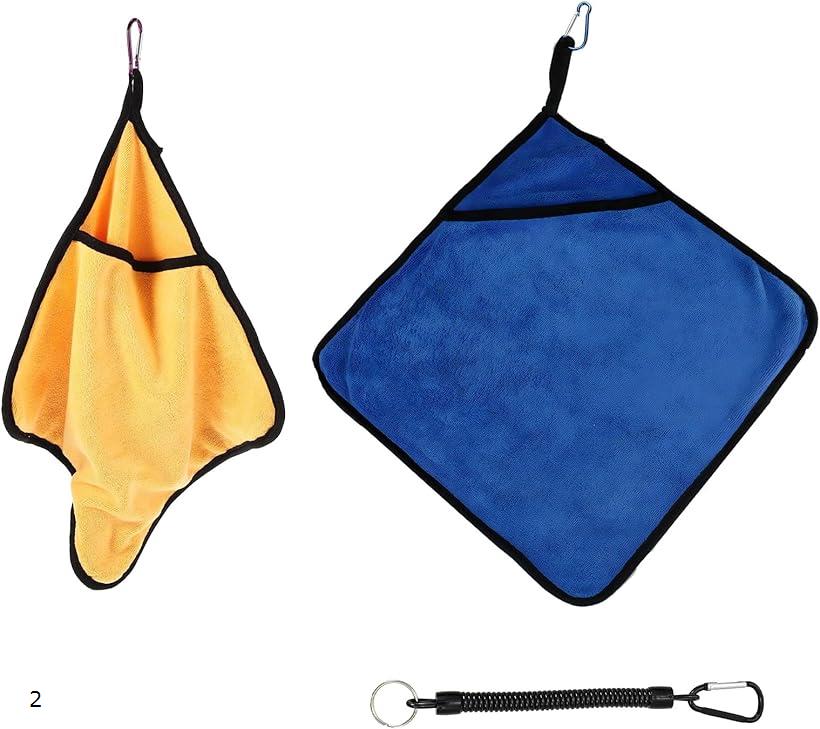 フィッシングタオル 2枚 伸びるカラビナ付き 魚つかみ 釣り 竿拭きタオル 2