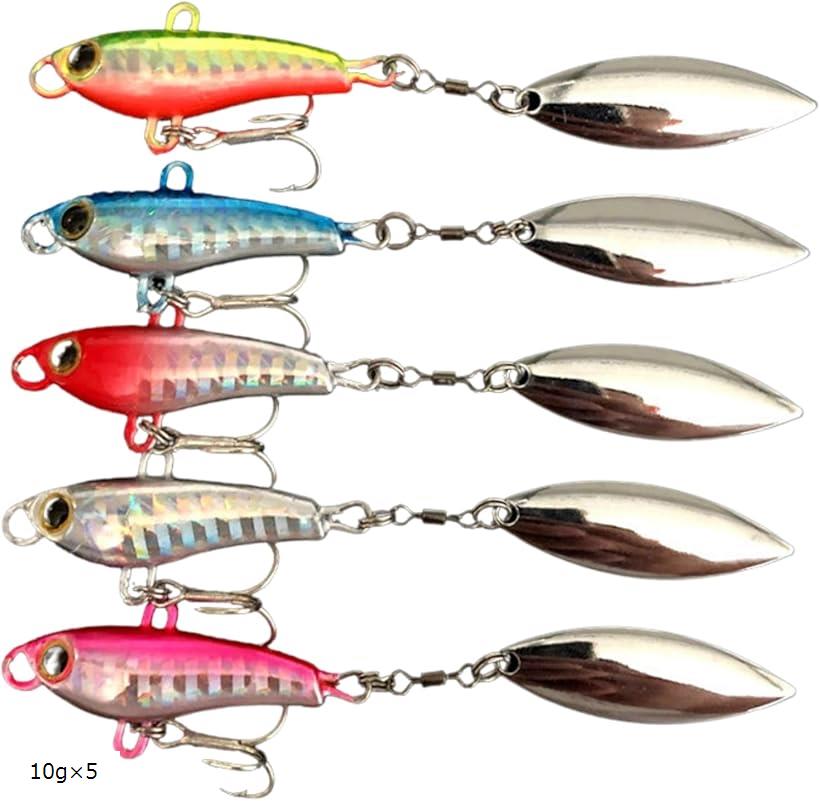 ルアー スピンテール ジグ バイブ 釣り 青物 ヒラメ シーバス メタル 5種セット フック付 15gx5 22gx5 35gx5 10gx5