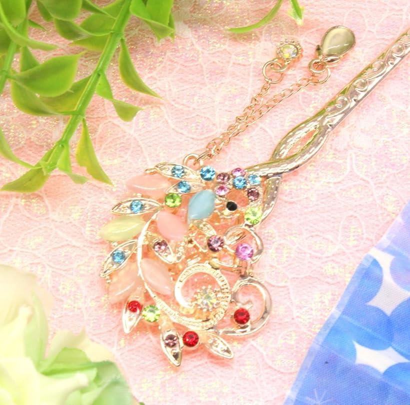 ミャオミャオ 簪 かんざし 一本 和装 留袖 着物 髪飾り 金属 ピンクゴールド キュービックジルコニア アンティーク くじゃく 孔雀 ヘアアクセサリー ベージュ ピンク パープル マルチカラー