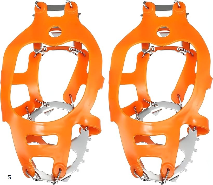 アイスクライミング 18本爪 アイゼン オレンジ ステンレス鋼製 スノースパイク 簡単装着 登山 ハイキング 滑り止め S