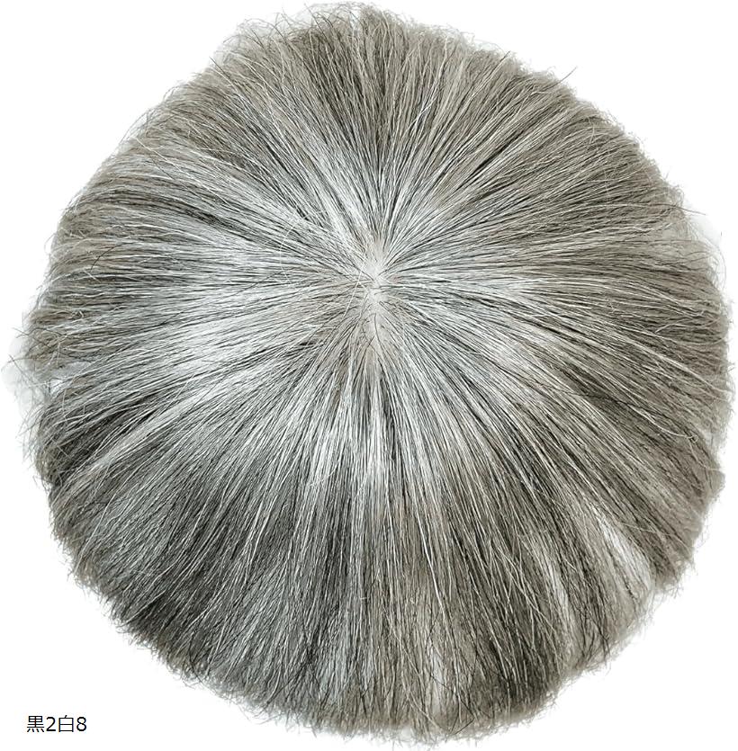 ヘアピース 人毛 部分ウィッグ かつら 男性 女性 カツラ トップウィッグ メンズ レディース つむじ 頭頂部 トップピース ポイントピース 人毛100% 部分カツラ ショート トップカバー 黒2白8