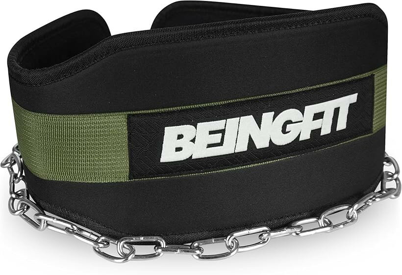 Rakuten - Beingfit ディッピングベルト チンニング ディップスベルト チェーン付き ウエイト トレーニングベルト スクワット 荷重ベルト メンズ レディース チンニングベルト (マッチャグリーン, ワンサイズ)