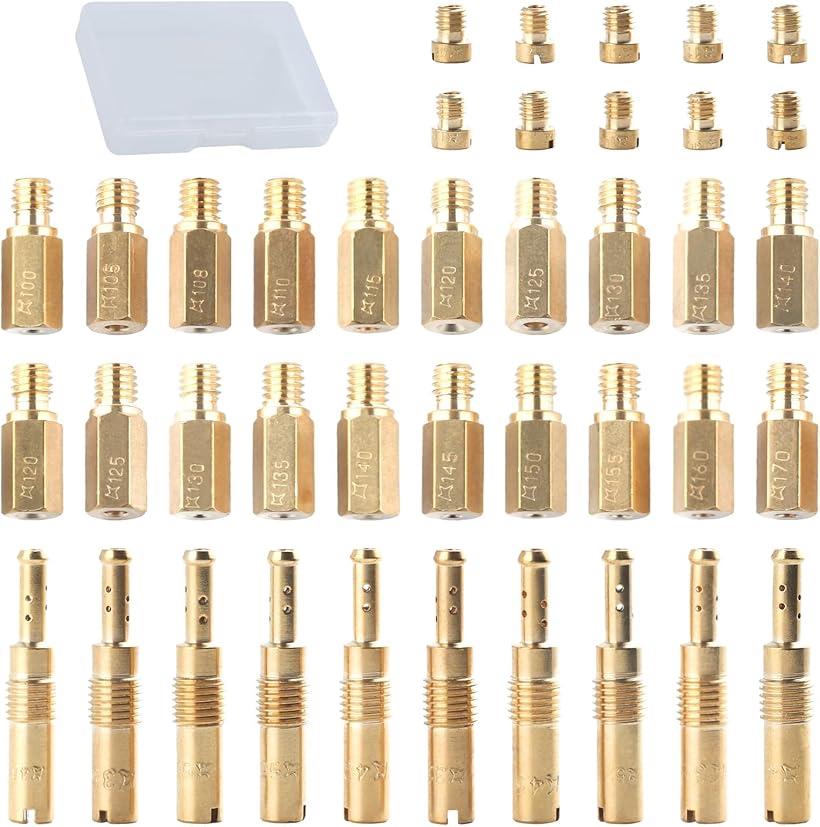 アフターマーケットキャブレタージェットキット 40個セット キャブレターノズル メインジェット 30個付き スローパイロットジェット 10個付き ジェットエックス 真鍮ジェット 収納ボックス付き
