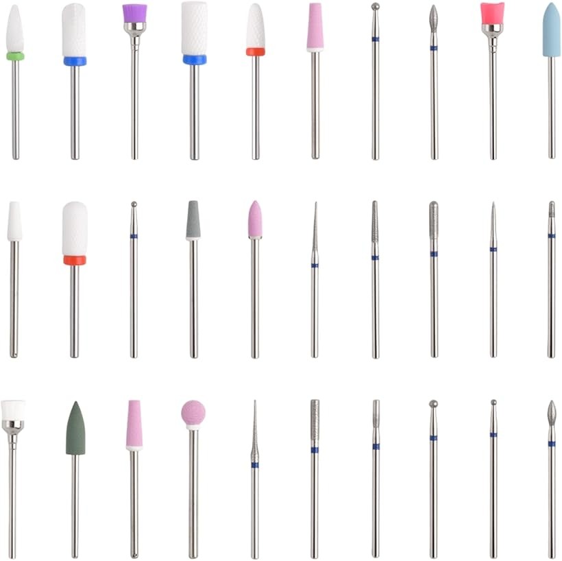 30個ネイルビット セラミック ネイルマシン ビットプロフェッショナルロータリーバリ ダイヤモンドキューティクルリムーバービットキット ネイルドリルビットセット 30本セット 虹色 レインボーカラー ネイルマシン対応