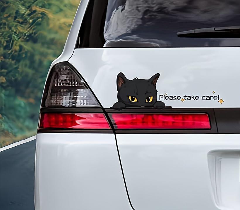 bubulu 黒猫 車のステッカー かわいい 壁 冷蔵庫 扉 ガラス デコレーション 二匹の子猫 二枚セット 背景：透明 フチなし 背景：白　フチあり
