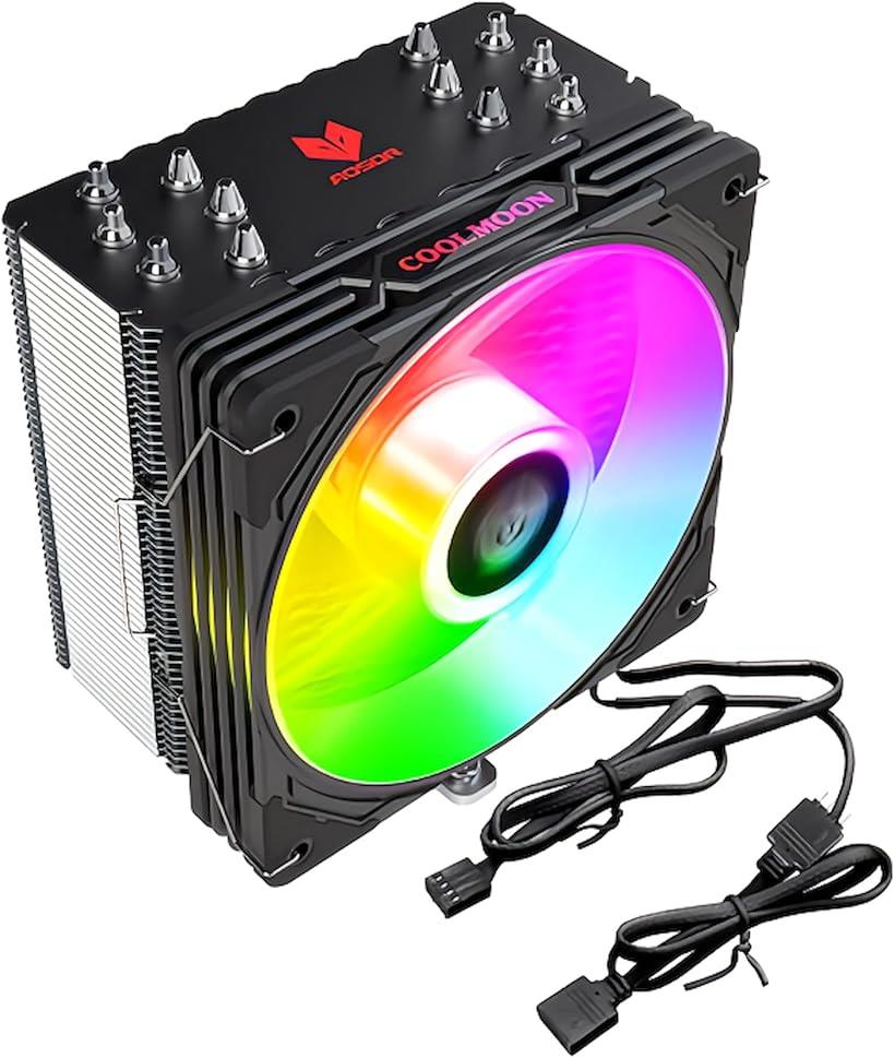 AS600 120mm LED ARGB 5v 3pin 空冷 サイドフロー CPUクーラー LGA1700対応 AM5対応 4pin PWM ファン制御 ヒートパイプ6本