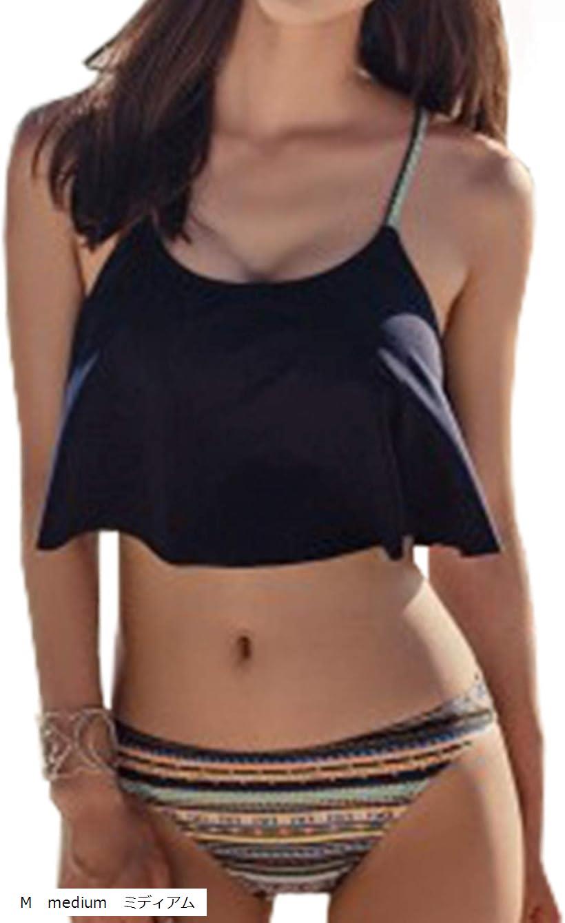 クローブキューブ 水着 ビキニ レディース フリル セクシー 黒 ワイヤー 入り 2点セット M medium ミデ..