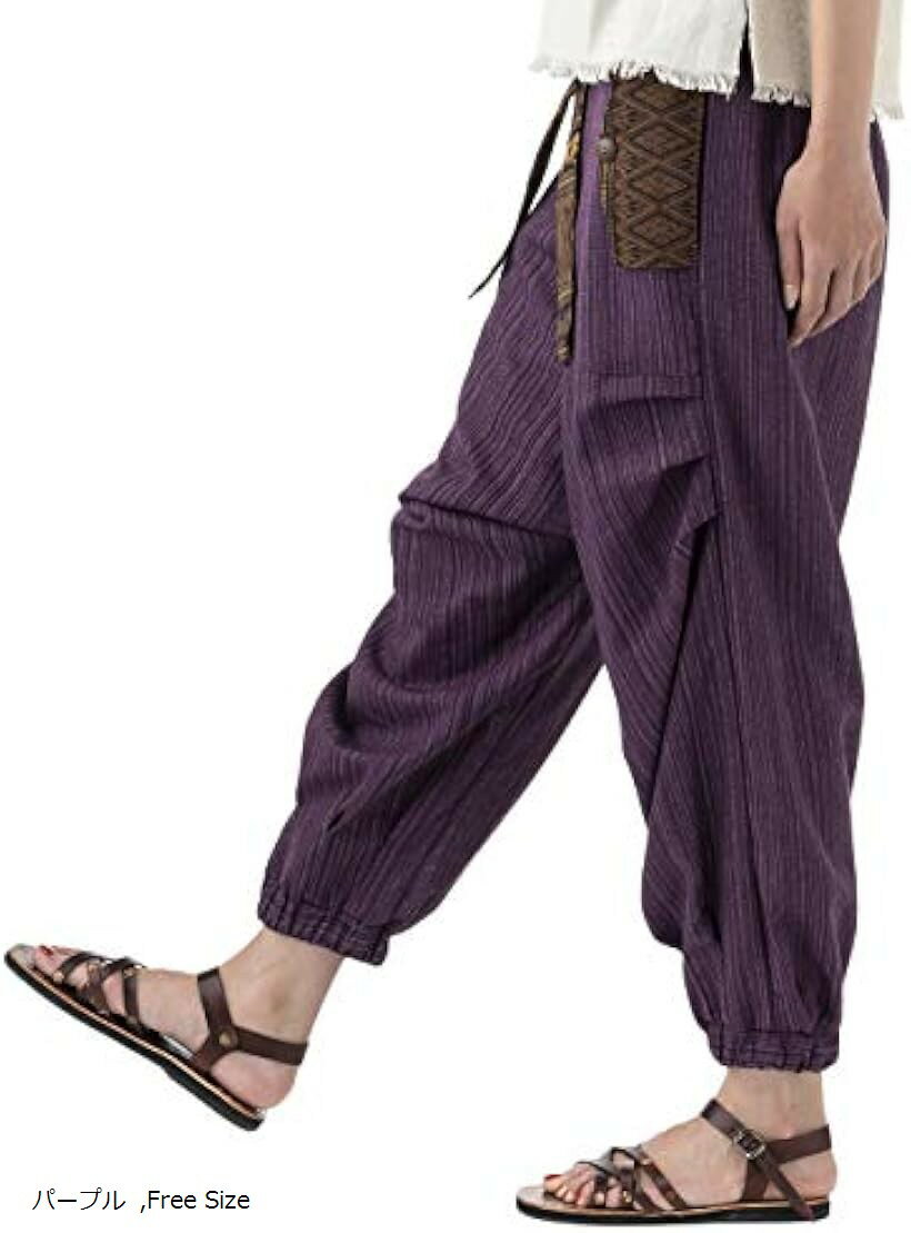 キャプテン・ケイ エスニック コットン イージーパンツ ウエスト切替 サルエルパンツ レディース ウエストゴム アラジンパンツ ヨガパンツ 袴パンツ ワイドパンツ エアパンツ パープル Free Size