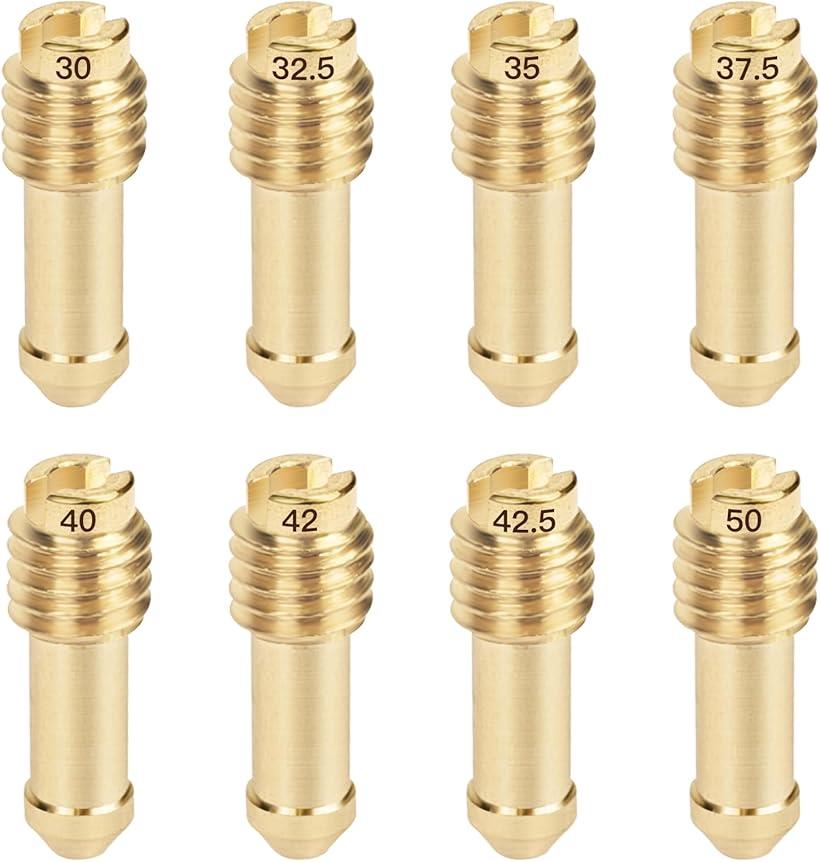 パイロットジェット ミクニ/大 14X5-B #30#32.5#35#37.5#40#42#42.5#50 パイロットジェット8個セット バイク用 適合SR400/500CVキャブ ～'00 TDM850 TRX850 |