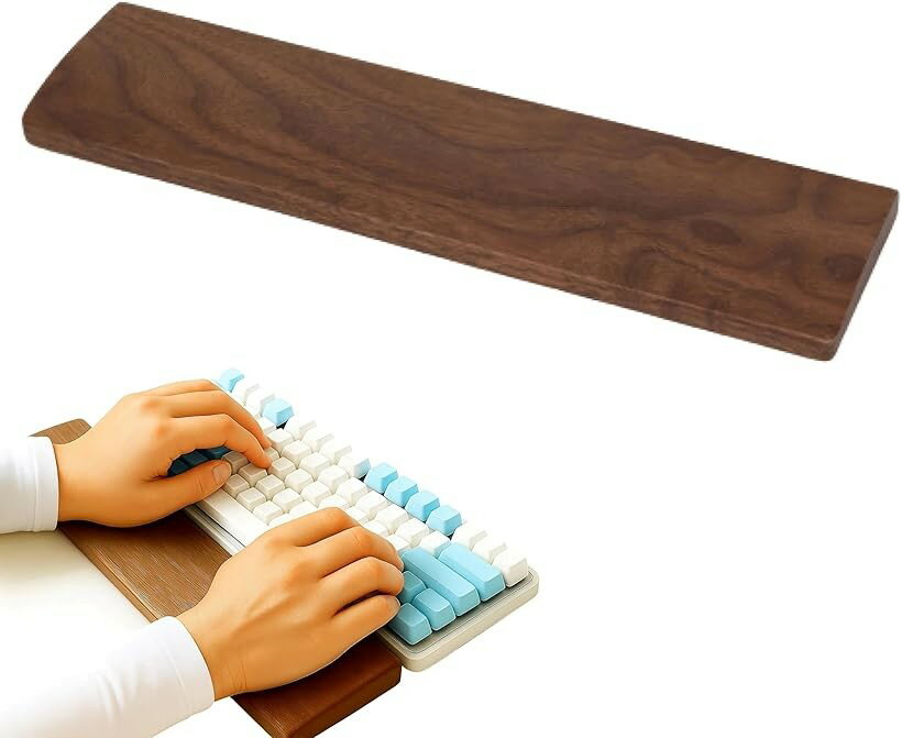 パームレスト リストレスト 無垢ウォールナット 60％キーボード向け 手首 薄型 木目 天然木 疲れ軽減