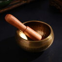 チベット式シンギングボウル 瞑想用真鍮製ボウル 木製マレット付き 伝統的な叩き棒セット ヨガ・マインドフルネス用 s