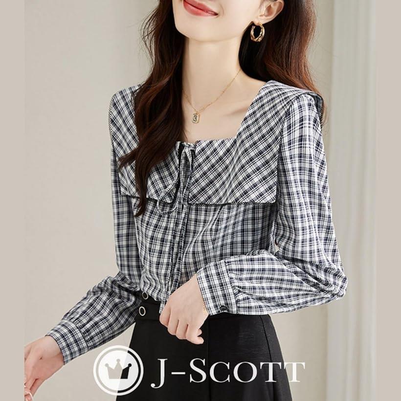 ギンガムチェック リボン 前ボタン 長袖 スクエアネック