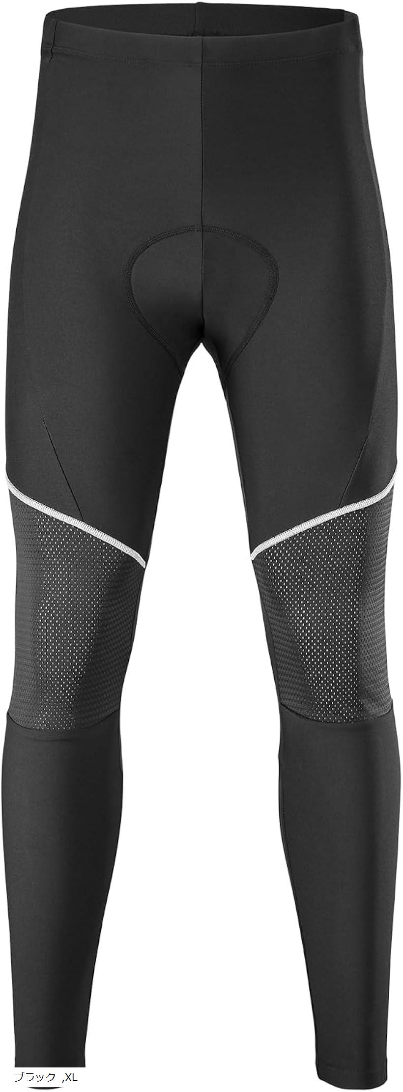 メンズ サイクルパンツ 裏起毛 秋冬 ロング サイクリングパンツ サイクルタイツ パッド 保温 防風 自転車パンツ L M ブラック XL