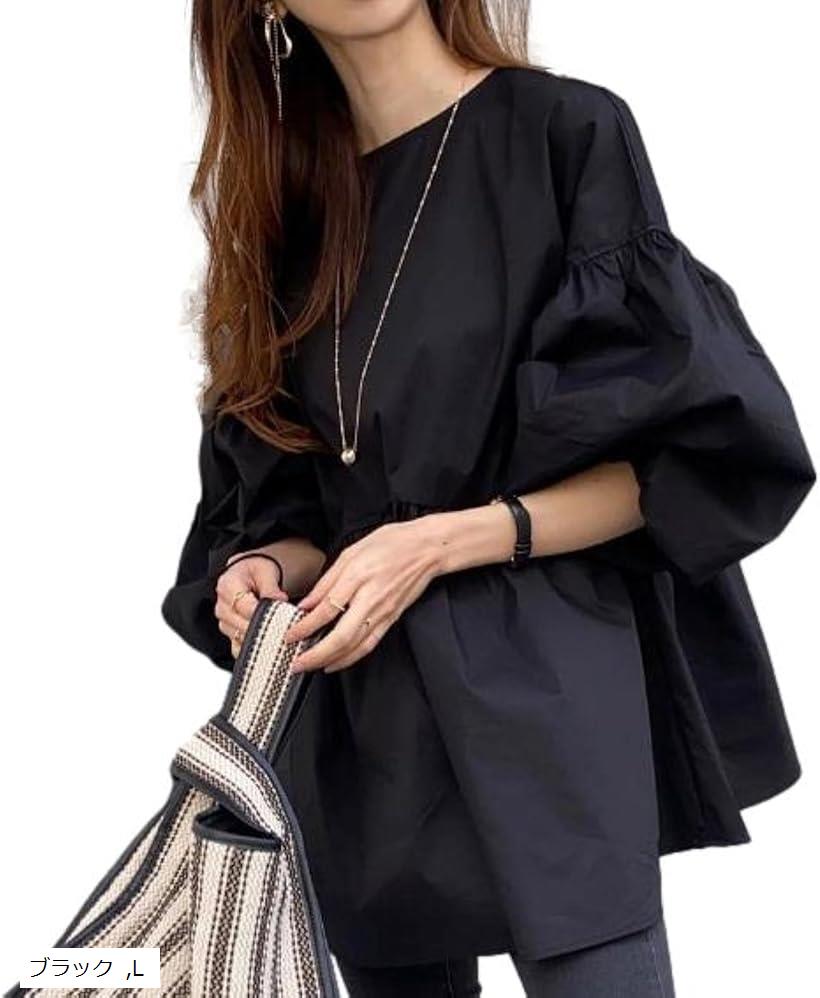 ジェイスコット ブラウス レディース チュニック ボリューム袖 パフスリーブ ペプラム 前後2way 長袖 JS134 M XL ホワイト ブラック L(4.0)