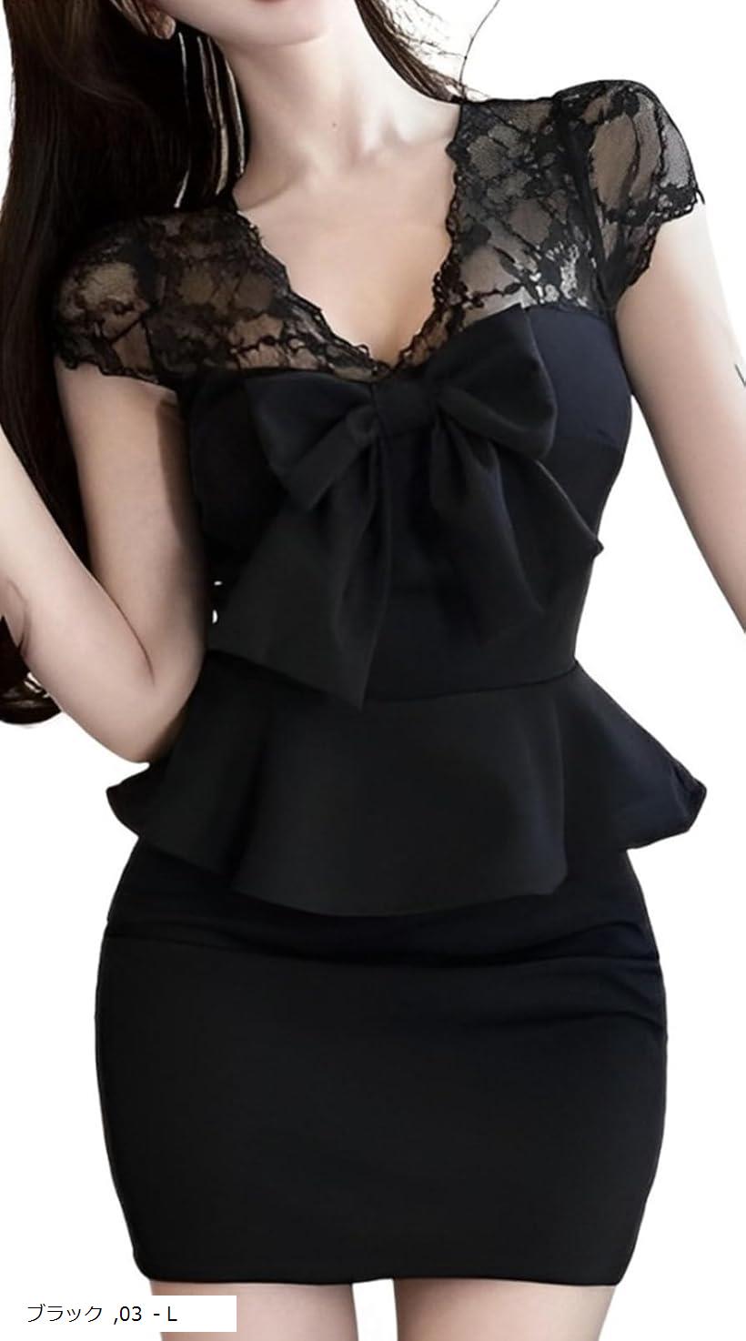 ワンピース レディース ミニ丈 タイト ペプラム 衣装 フリル vネック ドレス クラブ レース 切替 リボン ホワイト M S 01 - S L ブラック 03 - L