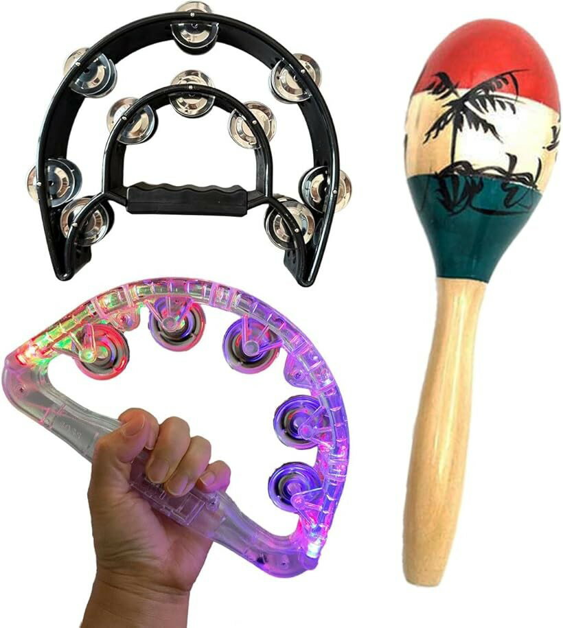 タンバリン マラカス 光る 楽器 おもちゃ 応援 パーティ カラオケ 3点セット