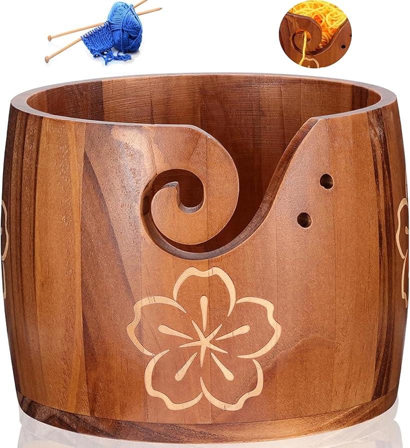 毛糸ボウル パイン材 ユニークなデザイン かぎ針編みボウル 毛糸ホルダー 編み物 マクラメ クラフト用品 編み物愛好家へのギフトに