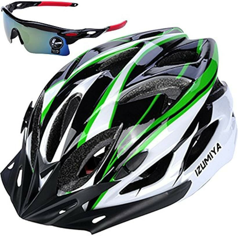 バリエーションコード : 2bbqjaagna商品コード2bbqjaapu6商品名自転車 ヘルメット 超軽量 高剛性 サイクリング 大人用 ロードバイク クロスバイク 通勤 サングラス セット ホワイトxグリーンブランドIZUMIYAカラー03.ホワイトxグリーン「デザイン性抜群」アジャスターダイヤルでかんたんにフィット。サイズ調節が可能な高機能 自転車用ヘルメット です。通勤・休日のサイクリングに気楽に装着できます＊また、自転車、スケートボード、キックボード、インラインスケート、BMX、MTBなどのスポーツをする時、クロスバイク、ロードバイクなどにも頭を保護する目的でご使用いただけます。「通気性」前頭部・側頭部・頭頂部・後頭部・合わせて18個の通気孔付き。様々な角度から風を通してムレにくく、快適な付け心地となっております。「高品質素材」 男性と女性のための自転車ヘルメットは、内殻は柔らかいEPS発泡材で衝撃を吸収し、衝突時の衝撃を効果的に軽減してヘッドを保護します。約200gの超軽量設計、快適な被り心地で首元へのストレスを軽減し疲れにくい設計です。また、取り外し可能なバイザーが付属しています。またヘルメットのライナーは簡単に取り外しが可能です。ご使用後、内蔵パットを外して汗を洗い流すことができ、お手入れが簡単で常に清潔感が保てます。「重量」：約215g（フロントバイザー装着時）「カラー」10種類の豊富なカラーから選択できます。「サイズ」フリーサイズM/L：54-62cm(後頭部のアジャスターダイヤルでサイズ調節可能)広範囲調節が可能なため、男性・女性問わず大人の方～シニアはもちろん、小学校高学年以上の方でも無理なくご使用いただけます。「付属品」ヘルメットにはスポーツサングラス（メガネケース付）が付属してます。＊サングラスカラーはランダムとなります。チョイスはおまかせください。※ 他ネットショップでも併売しているため、ご注文後に在庫切れとなる場合があります。予めご了承ください。※ 品薄または希少等の理由により、参考価格よりも高い価格で販売されている場合があります。ご注文の際には必ず販売価格をご確認ください。※ 沖縄県、離島または一部地域の場合、別途送料の負担をお願いする場合があります。予めご了承ください。※ お使いのモニタにより写真の色が実際の商品の色と異なる場合や、イメージに差異が生じることがあります。予めご了承ください。※ 商品の詳細（カラー・数量・サイズ 等）については、ページ内の商品説明をご確認のうえ、ご注文ください。※ モバイル版・スマホ版ページでは、お使いの端末によっては一部の情報が表示されないことがあります。すべての記載情報をご確認するには、PC版ページをご覧ください。IZUMIYA自転車ヘルメットサイクリング大人用超軽量ロードバイククロスバイク通勤スポーツサングラスセットIZUMIYA（イズミヤ）で大変ご好評を頂いております、大人用のサイクリングヘルメット。スポーツカーを意識した美しい流線型で、空気抵抗を抑えたモデルになります。サイクリング、街乗り、自転車通勤はもちろん、スケートボード（スケボー）、カヌー、スケートなど、多様なアウトドアスポーツシーンに活躍します。重さは約200グラム（りんご約1個分）長時間装着していても重みをほとんど感じないほど軽い、超軽量の自転車用ヘルメットです。アジャスターダイヤルで、頭囲（頭囲54-62cm）に合わせて調節可能。ジュニアから大人～シニアまで、幅広い年代の方にお使い頂けます。光や水滴を防ぐ、取外し可能なバイザー付き。さらにスポーツサングラス（メガネケース付）セットでお得感＊（＊サングラスのカラーはランダムとなります。チョイスはおまかせください。）内側と留め具には柔らかなクッションが付いており、やさしい肌あたりです。また、前頭部・側頭部・頭頂部・後頭部・合わせて18個の通気孔付き。様々な角度から風を通してムレにくい、快適な付け心地となっております。サイズ：フリー頭囲54-62cm(アジャスターダイヤルで調節)重量：約200g（フロントバイザー未装着時）カラーは1番人気のブラックを含め、ホワイトベース・ブラックベースの合計10色。豊富なカラーからご選択頂けます。（品切れの際はご容赦下さい）(1)00.ブラック(2)02.ブラックxレッド(3)01.ホワイトxブラック(4)03.ホワイトxグリーン(5)04.ブラックxブルー(6)05.ブラックxピンク(7)06.ホワイトxブルー(8)07.ホワイトxオレンジ(9)08.ブラックxイエロー(10)09.ホワイトxレッド