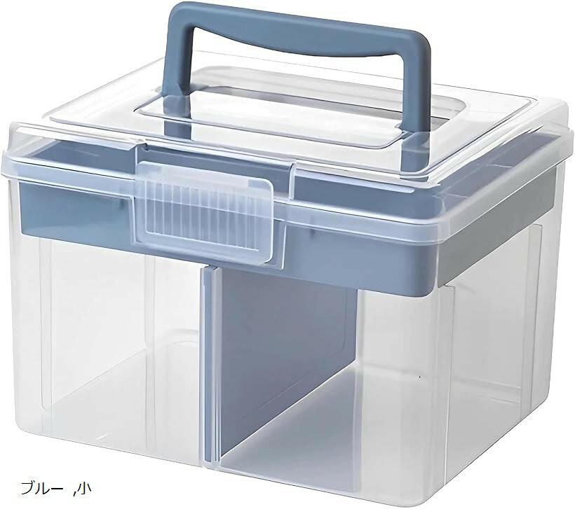 救急箱 薬ケース 薬箱 薬入れ 収納箱 大容量 おしゃれ クリア 取っ手 ブルー 小