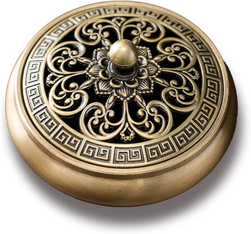 香炉 香炉皿 お香立て 丸香炉 アンティーク調 蓋付 線香たて 仏壇用 御洒落 お香置き