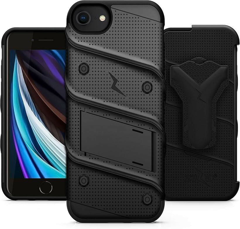iPhone SE ケース カバー 第3世代 / 第2世代 iPhone8 iPhone7 対応 耐衝撃 衝撃吸収 米軍MIL規格 キックスタンド ブラック / ブラック iPhone SE